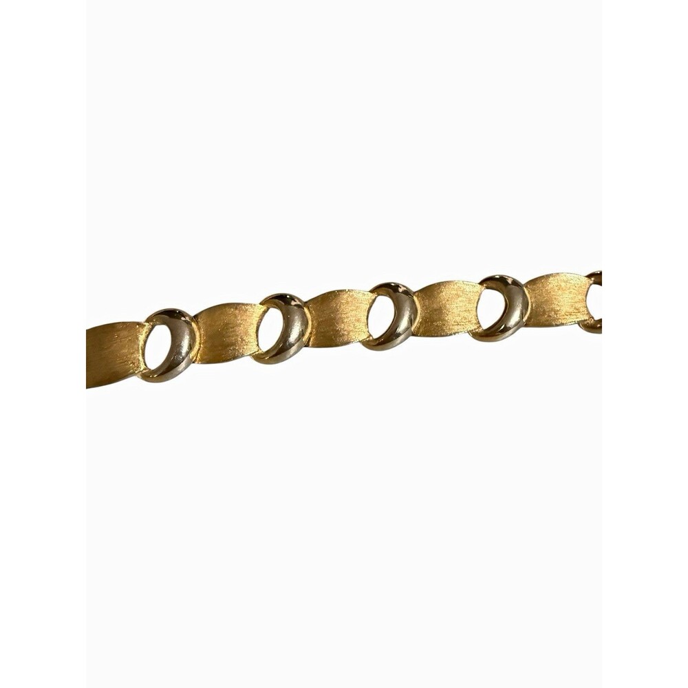Trifari Gold Tone Brushed Link Bracelet 7 in Signed